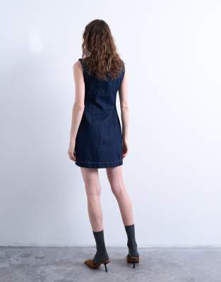 Topshop Denim Sleeveless Zip Through Dress