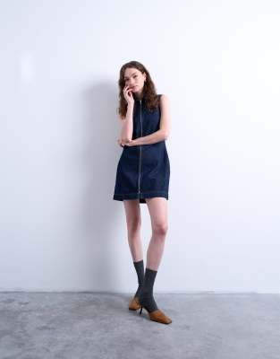 topshop denim zip dress Topshop - Denim Mini Dress - Women - Cotton - 12 US