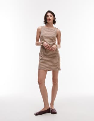 Topshop Denim Square Neck Tailored Dress In Brown