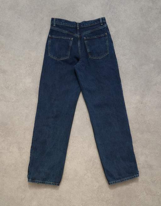 Topshop denim straight leg jeans with extreme lace-up in deep blue, 7 of 7