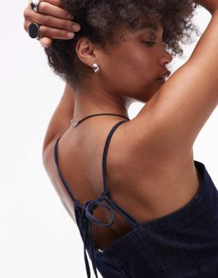 Topshop Denim Strap Peplum Top