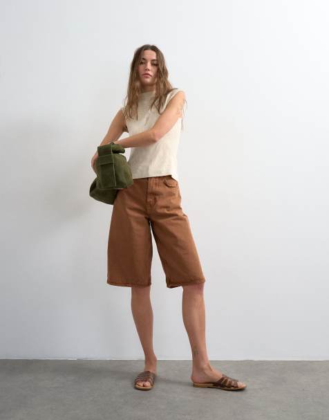 Topshop - Denim surfshort met lange pasvorm in toffee bruin - view 1