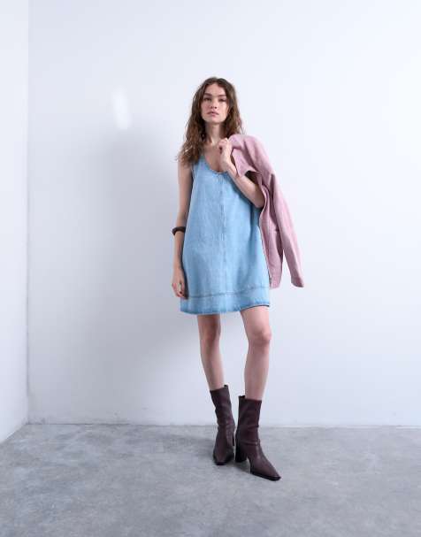 Topshop denim swing dress in bleach - view 1