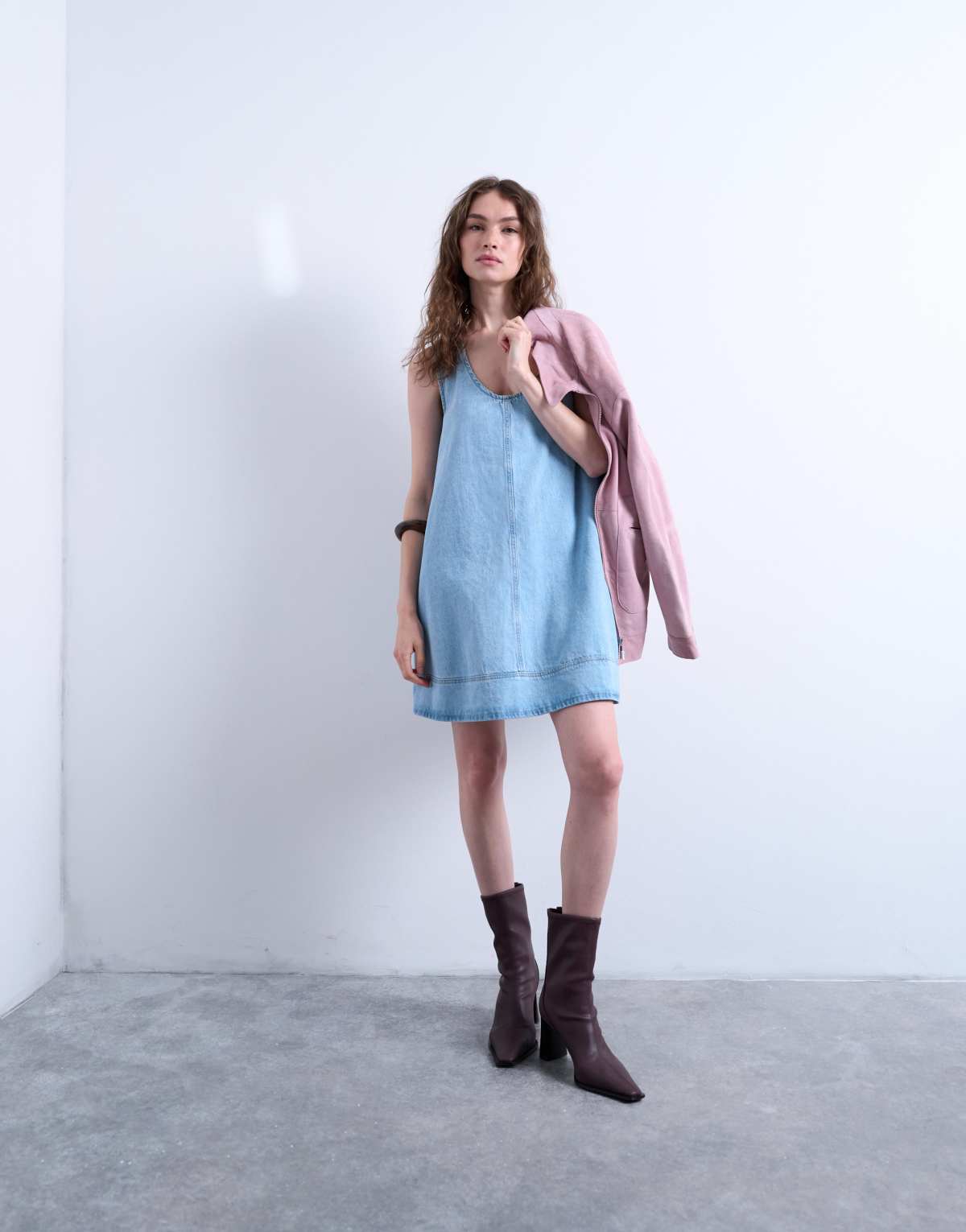 Topshop denim swing dress in bleach