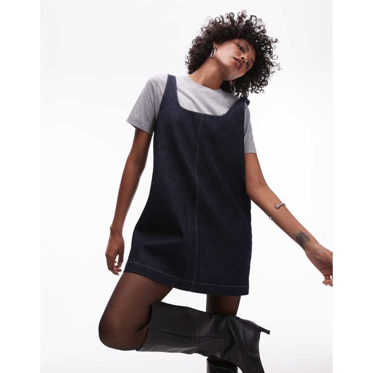 Topshop blue pinafore dress discount