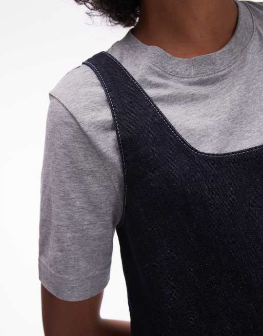 Topshop denim tailored pinafore dress in blue rinse, 3 of 4