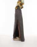 Topshop denim thigh split maxi skirt in grey