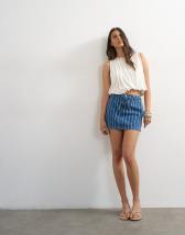 Topshop denim tie dart pelmet mini skirt in blue stripe