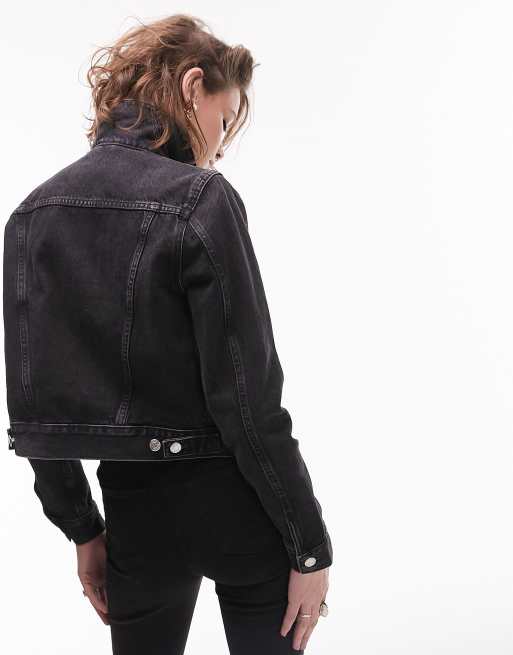 Cropped black 2024 denim jacket topshop