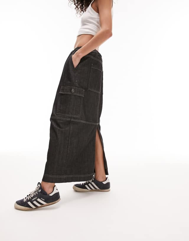 Topshop denim toggle skirt in black