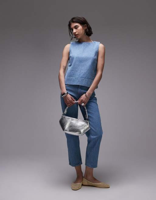 Topshop - Denim top in gebleekte streep, 2 van 4