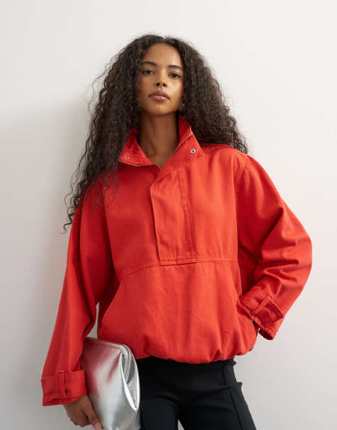 Topshop Denim-Top mit Stehkragen und Ballonsaum in Rot - view 1