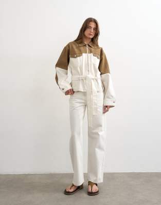 Topshop Denim Two-toned Cinch Jacket In White