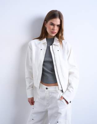 Topshop Denim Utility Jacket In White
