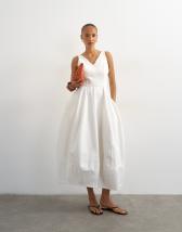 Topshop denim v neck barrel midi dress in bone