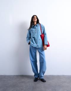 Model wearing Denim worker jacket in bleach