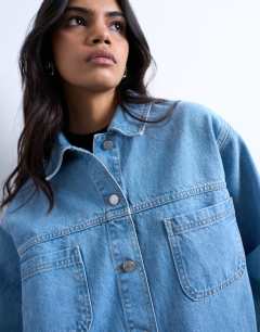 Model wearing Denim worker jacket in bleach