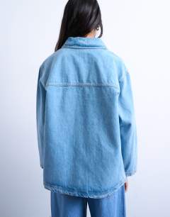 Model wearing Denim worker jacket in bleach