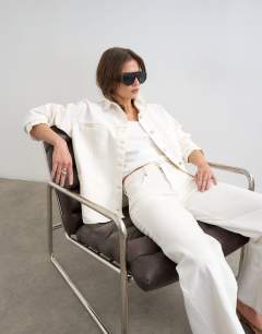 Model wearing Denim worker jacket in bone