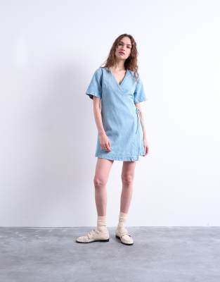 Topshop denim wrap mini dress in bleach | ASOS