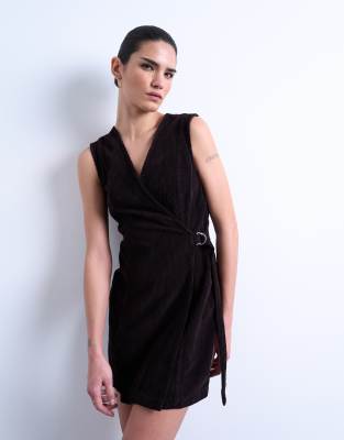 Topshop Denim Wrap Mini Dress In Black