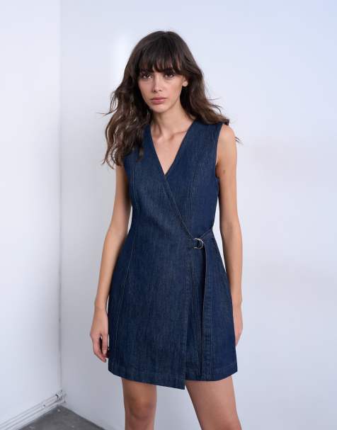 Topshop denim wrap mini dress in indigo rinse