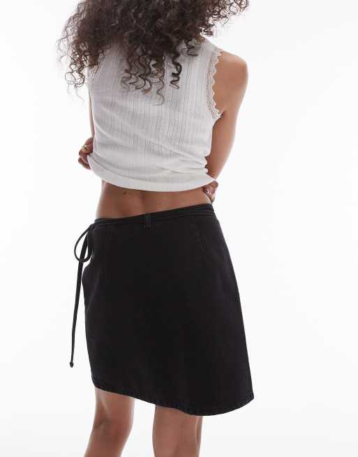 Topshop denim wrap skirt in washed black ASOS