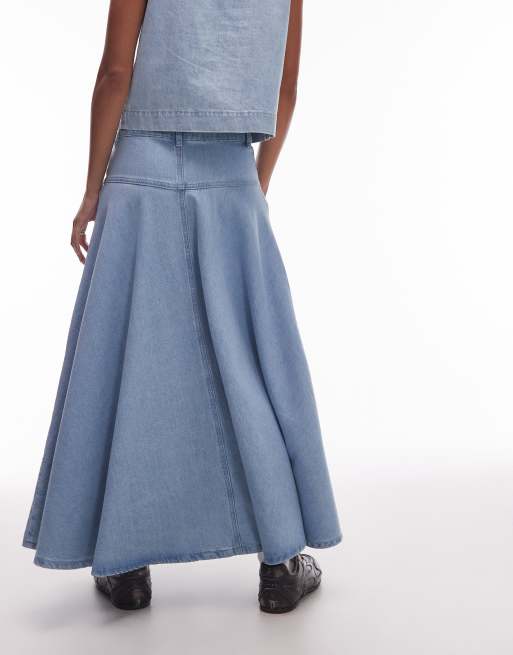 Topshop denim yoke front maxi skirt in bleach | ASOS
