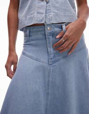 Topshop denim yoke front maxi skirt in bleach | ASOS