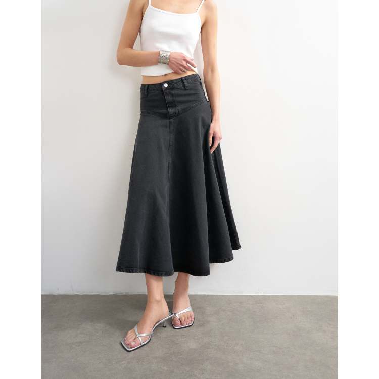 Topshop denim yoke front maxi skirt in washed black | ASOS