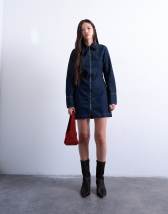 Topshop denim zip through long sleeve mini dress in indigo