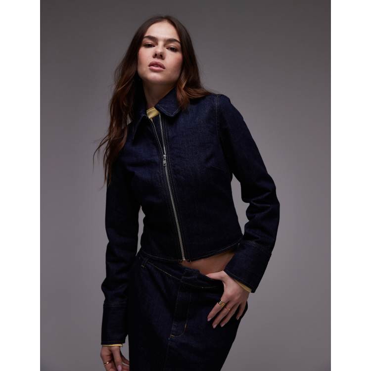 Topshop denim zip through shirt in indigo rinse | ASOS