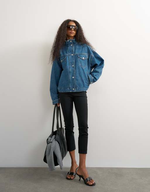 Topshop denimjakke med ståkrave i grønlig vask, 2 af 4