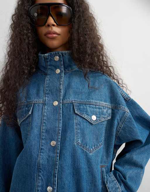 Topshop denimjakke med ståkrave i grønlig vask, 3 af 4