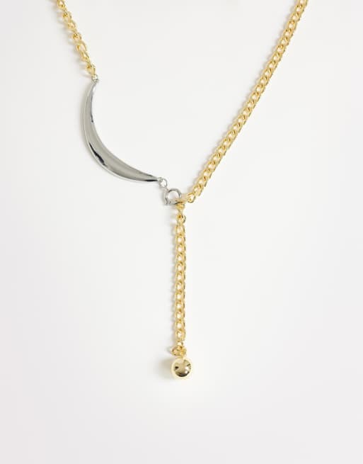 Topshop - Denzel - Collana Lariat spessa asimmetrica con sfera color oro e argento