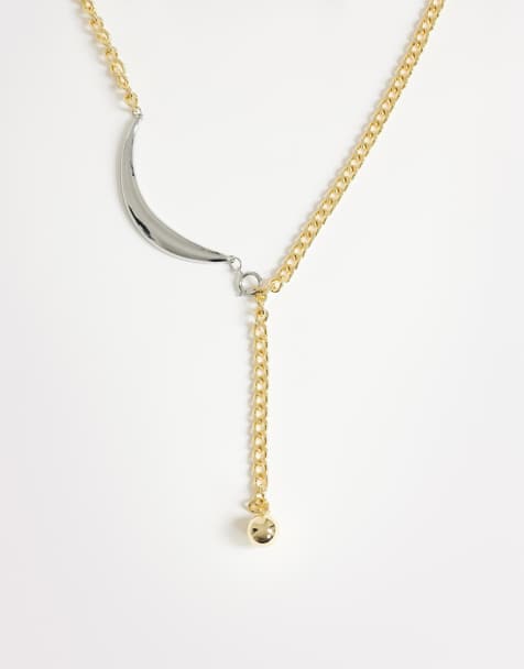 Topshop - Denzel - Guld- og sølvfarvet chunky asymmetrisk lasso-halskæde med kugle - view 1