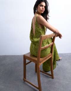 Devore occasion twist shoulder midi dress in green