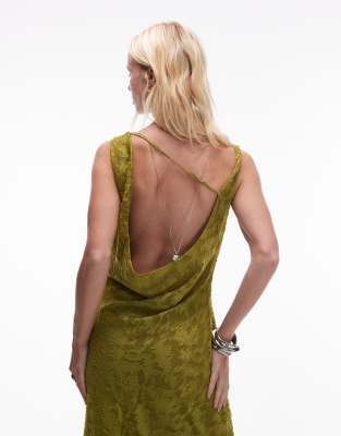 Topshop Devore Occasion Twist Shoulder Midi Dress In Green