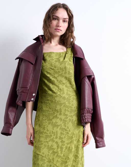 Topshop devore occasion twist shoulder midi dress in green
