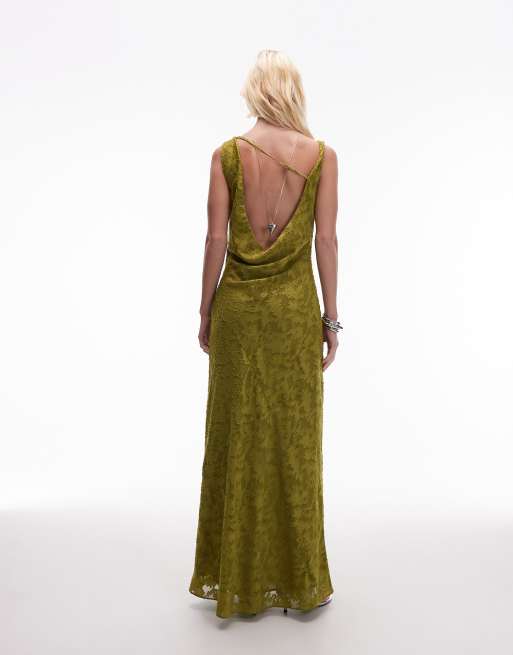 Topshop devore occasion twist shoulder midi dress in green