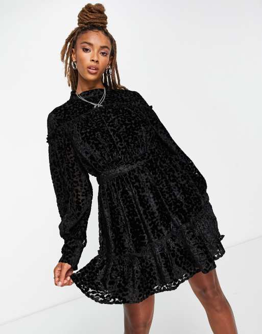 Topshop devore velvet mini dress in black | ASOS