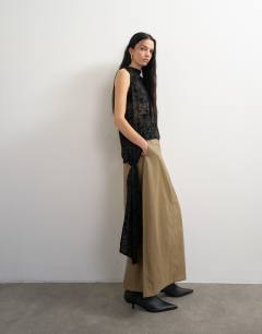 Devoure cowl neck tie detail top in black