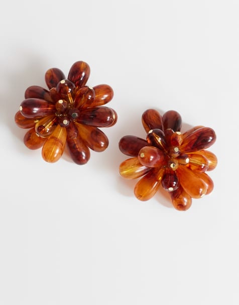 Topshop - Dezi - Boucles d'oreilles en grappe semi-précieuse - Orange - view 1
