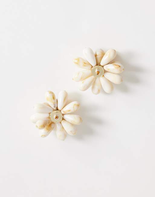 Topshop Dezi semi precious cluster earrings in off white marble, 4 of 4