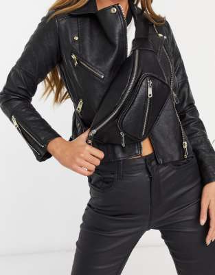 Topshop Diagonal Zip Fanny Pack In Black In Black