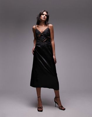 Topshop Diamante Cut Out Detail Midi Dress In Black