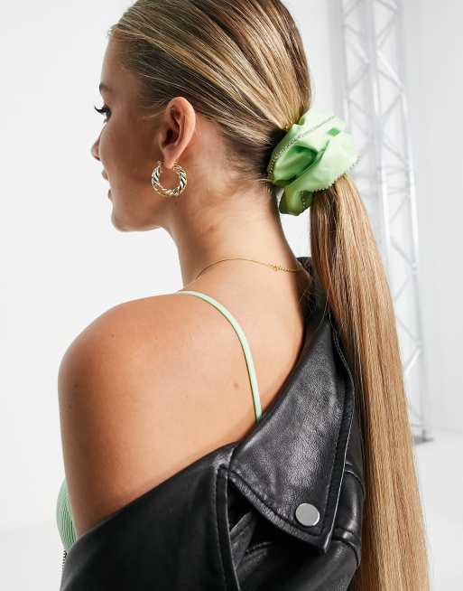 Topshop diamante edge scrunchie in green