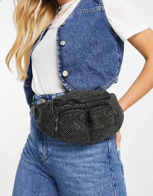 Topshop diamante fanny pack in gunmetal