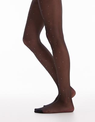 diamante tights in black