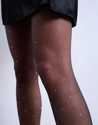 Topshop Diamante Tights In Black